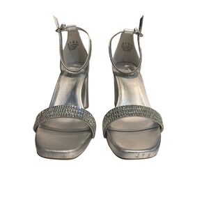 Naturalizer Joy Sparkle Silver Metallic Rhinestone Block Heel Sandals Size 9.5M